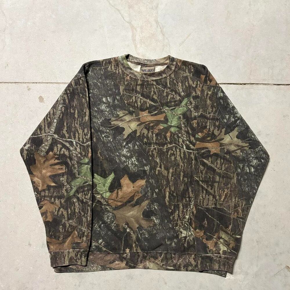 Vintage Jerzees Mossy Oak Camo Crewneck Mens L Long Sleeve Break Up Camo Outdoor